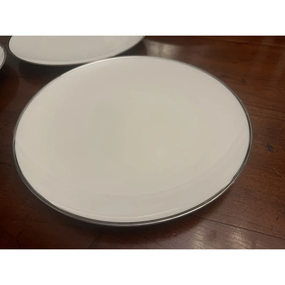 Set of 5 Vintage Noritake Ivonne 7522 Ivory China Dinner Plates Platinum Trim